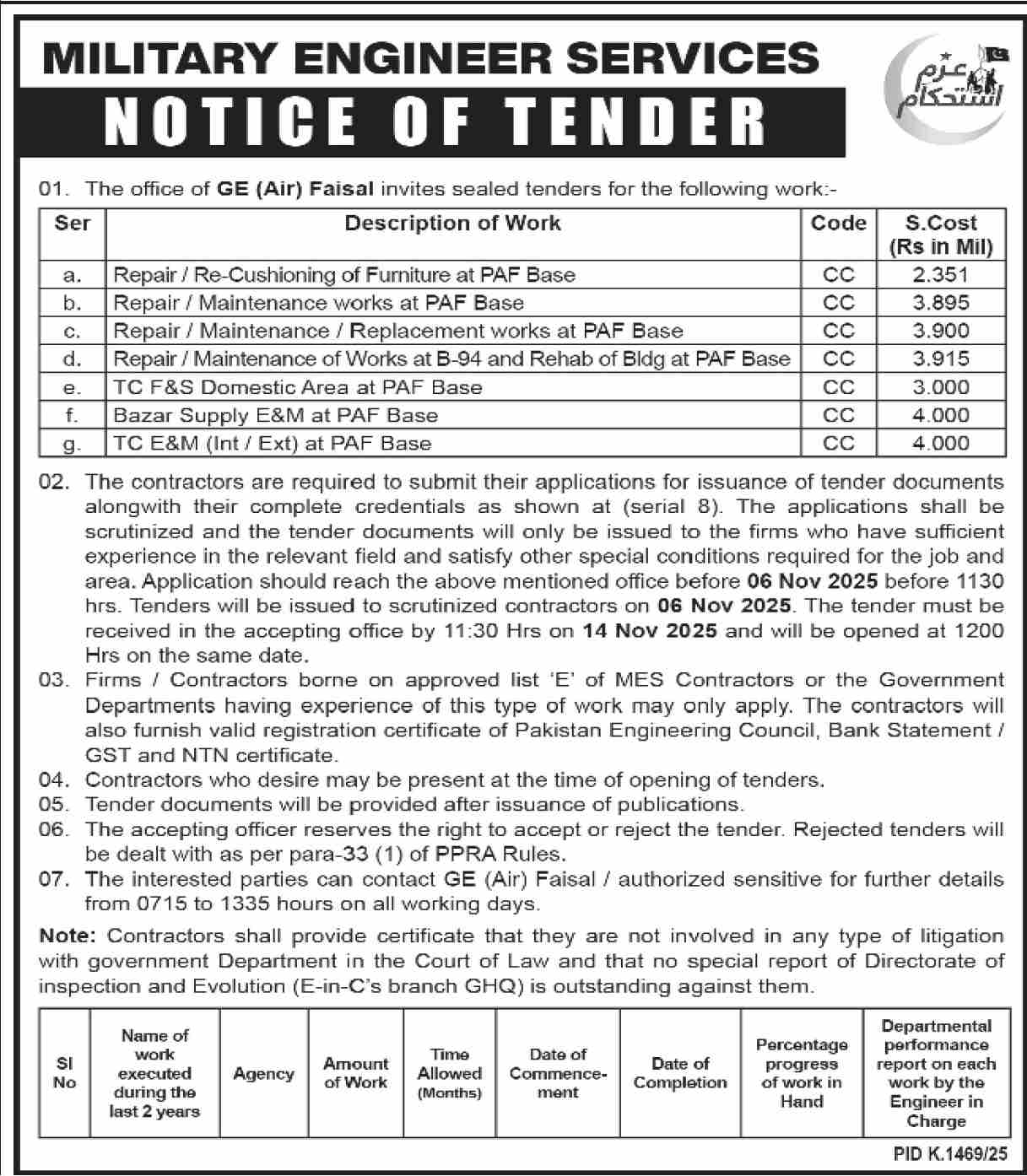 Military Engineer Services Tender Notice